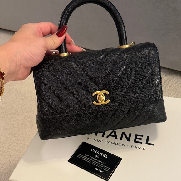 CHANEL Handbags - (SOLD) CHANEL Coco Handle - CHEVRON SMALL Black
